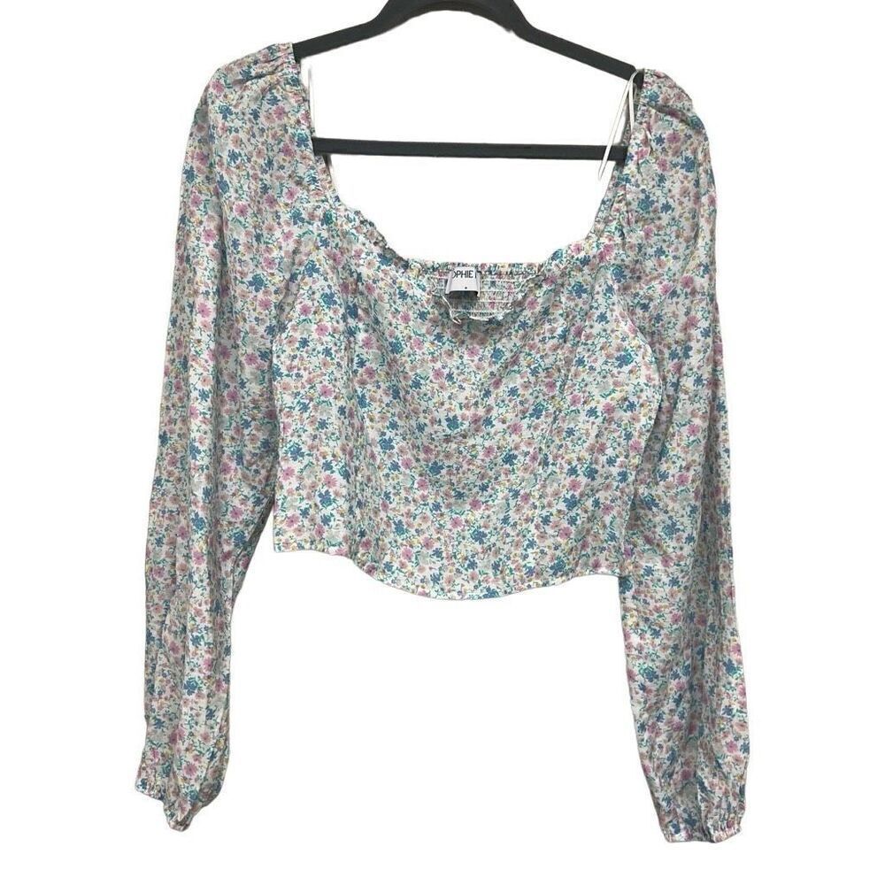 Sophie Rue floral long sleeve white blouse size medium